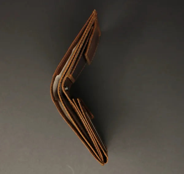 RFID Distressed Full-Grain Leather Bi-Fold Zipper Wallet