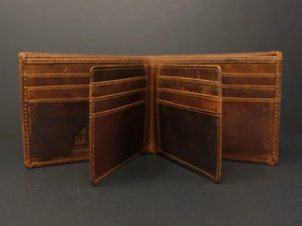 RFID Distressed Full-Grain Leather Bi-Fold Wallet