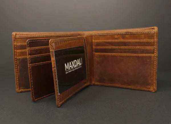 RFID Distressed Full-Grain Leather Bi-Fold Wallet