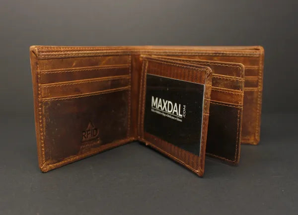 RFID Distressed Full-Grain Leather Bi-Fold Wallet