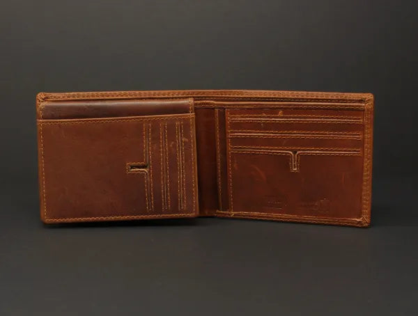 RFID Distressed Oil Pull Up Full-Grain Leather Bi-Fold Wallet
