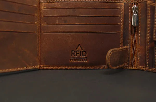 RFID Distressed Full-Grain Leather Bi-Fold Wallet