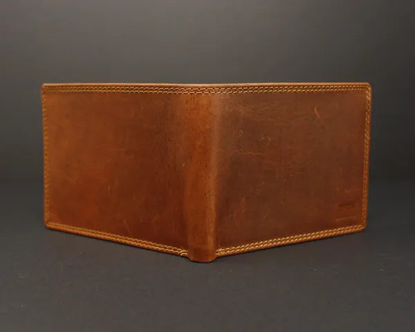RFID Distressed Oil Pull Up Full-Grain Leather Bi-Fold Wallet
