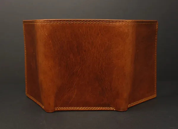 RFID Distressed Oil Pull Up Full-Grain Leather Tri-Fold Wallet