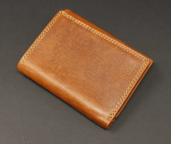 RFID Distressed Oil Pull Up Full-Grain Leather Tri-Fold Wallet